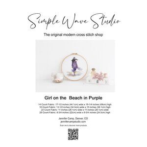 Boho Women on the‎ Beach Ocean in Mauve Purple Counted Cross Stitch Pattern NEW